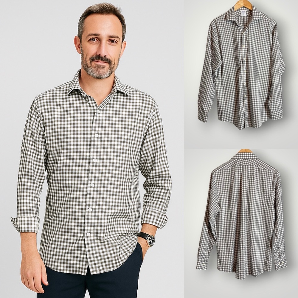 Brooks Brothers 346 Slim Fit Gingham Button Down Shirt Size 17 Neck 34/35 Sleeve